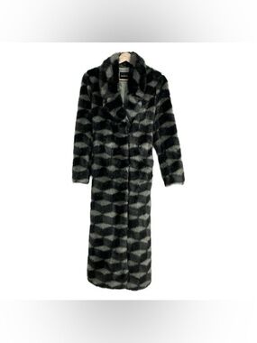 Emporio Armani Chevron Pattern Faux Fur Longline Coat - IT 38 (Excellent)